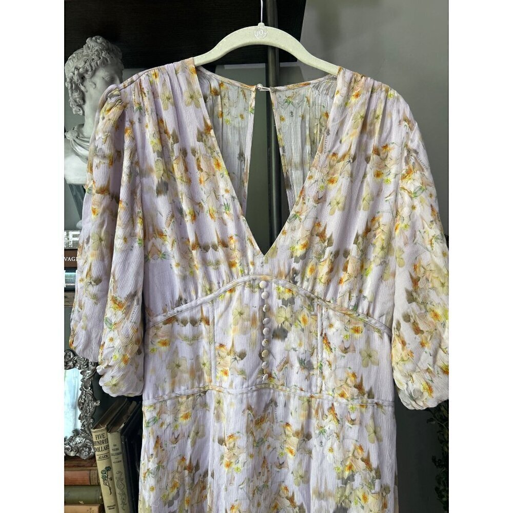 AllSaints Aspen Momo Floral Midi Dress Purple Womens SIze 10 - Picture 10 of 13